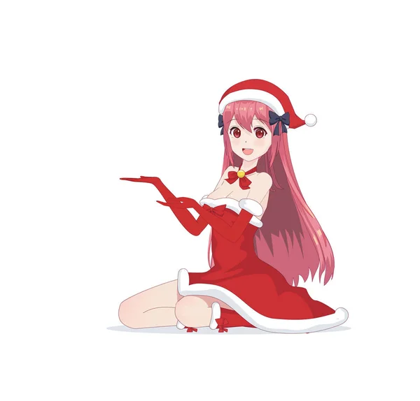 Anime-manga meisje verkleed in Santa Claus kostuum — Stockvector