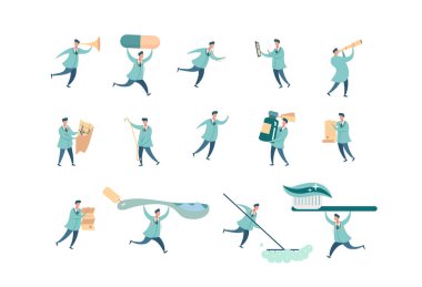 Vektör karakterler doktorlar modern tarzda kümesi