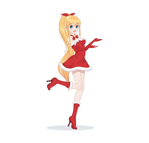 Anime manga chica vestida con traje de Santa Claus — Archivo Imágenes Vectoriales