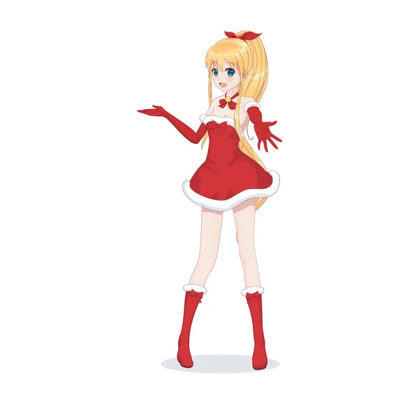 Anime manga kız Noel Baba kostüm giyinmiş — Stok Vektör