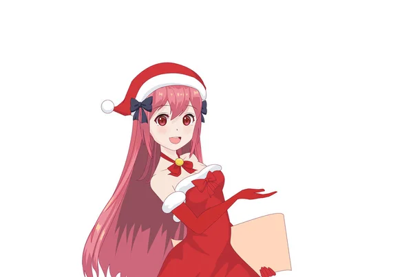 Anime mangá menina vestida com traje de Papai Noel — Vetor de Stock