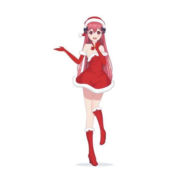Anime manga fille habillé en costume de Père Noël — Image vectorielle