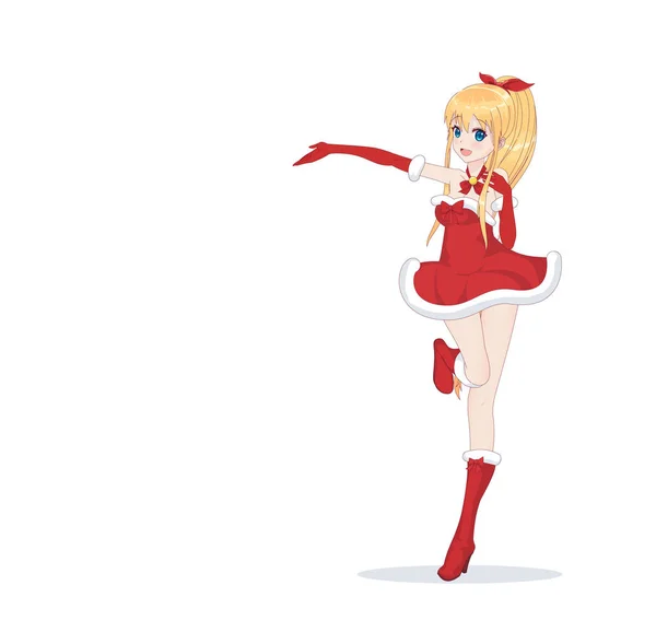 Anime κορίτσι manga ντυμένος με στολή Άγιου Βασίλη — Διανυσματικό Αρχείο