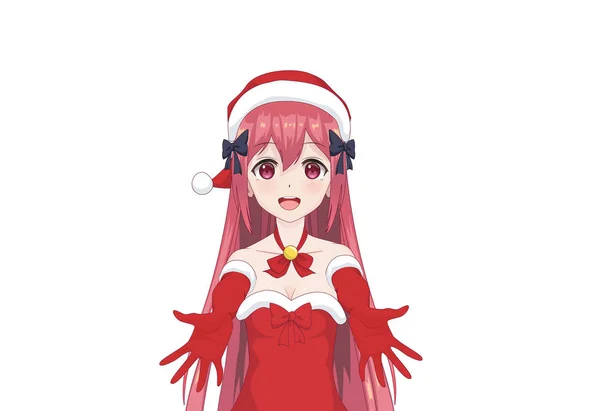 Девушка из аниме-манги в костюме Санта-Клауса — стоковый вектор