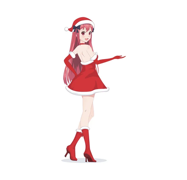 Девушка из аниме-манги в костюме Санта-Клауса — стоковый вектор