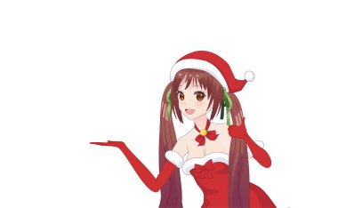 Anime manga kız Noel Baba kostüm giyinmiş