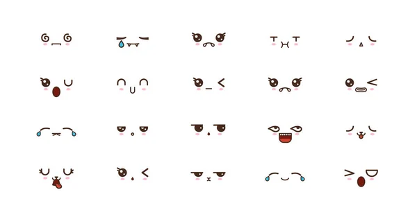 Kawaii sorrir emoticons. Emoji japonês — Vetor de Stock