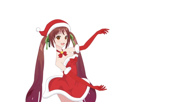 Anime manga gadis mengenakan kostum Santa Claus - Stok Vektor