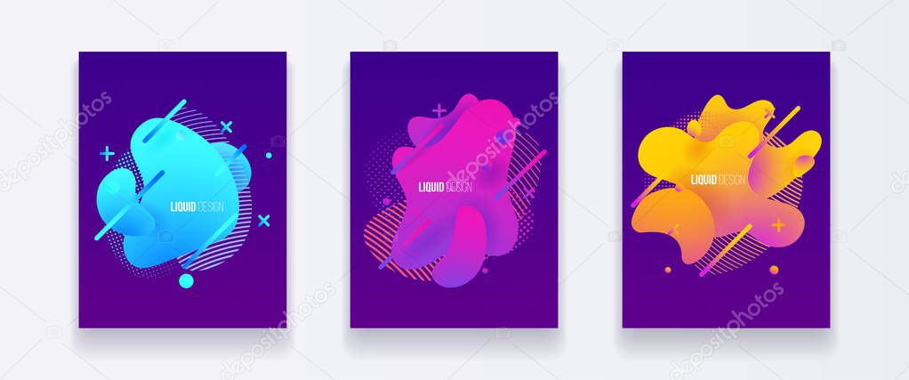 Abstract cover set of liquid shapes. Fluid vector design. Gradient flyer, banners with flowing liquid shapes. Modern design template.