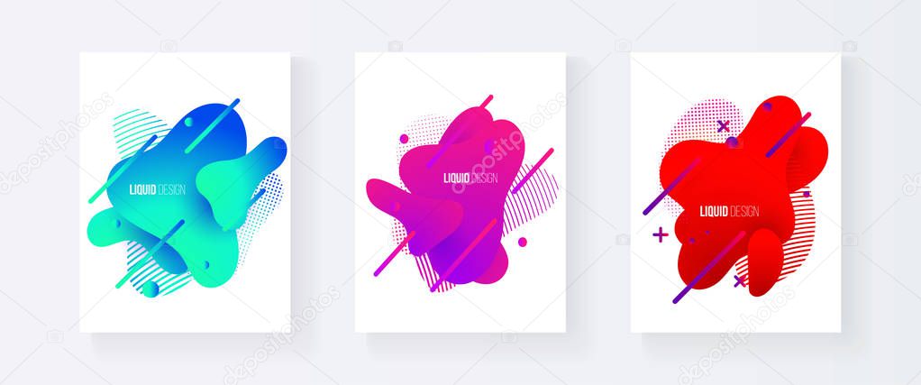 Abstract cover set of liquid shapes. Fluid vector design. Gradient flyer, banners with flowing liquid shapes. Modern design template.
