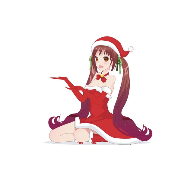 Anime-manga meisje verkleed in Santa Claus kostuum — Stockvector