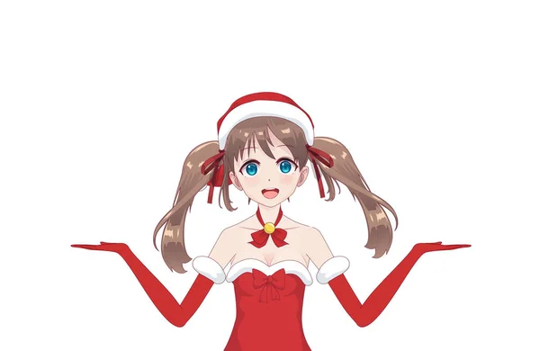 Anime manga dívka oblečená v kostýmu Santa Clause — Stockový vektor