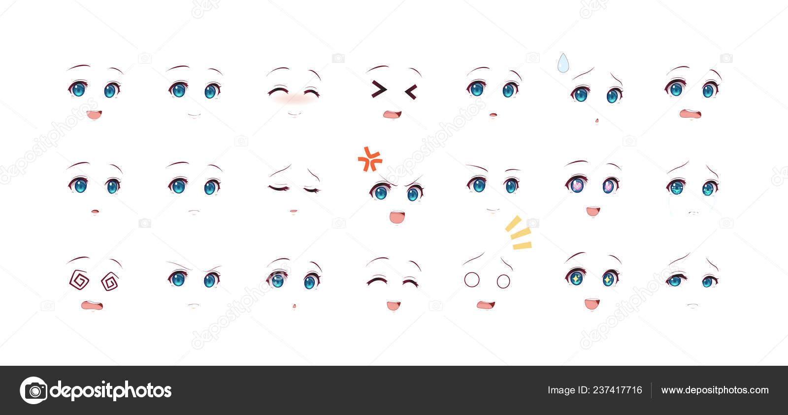Vetores de Expressão De Mangá Anime Girl Expressões Faciais Olhos Boca E  Nariz Sobrancelhas No Estilo Japonês Manga Mulher Emoções Conjunto Vetor De  Desenho Animado e mais imagens de Estilo Mangá 