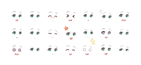 Anime Manga Boy Expressions Eyes Set. Japanese Cartoon Style Stock