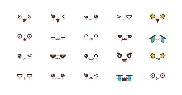 Émoticônes sourire Kawaii. Émoji japonais — Image vectorielle