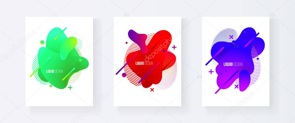 Abstract cover set of liquid shapes. Fluid vector design. Gradient flyer, banners with flowing liquid shapes. Modern design template.