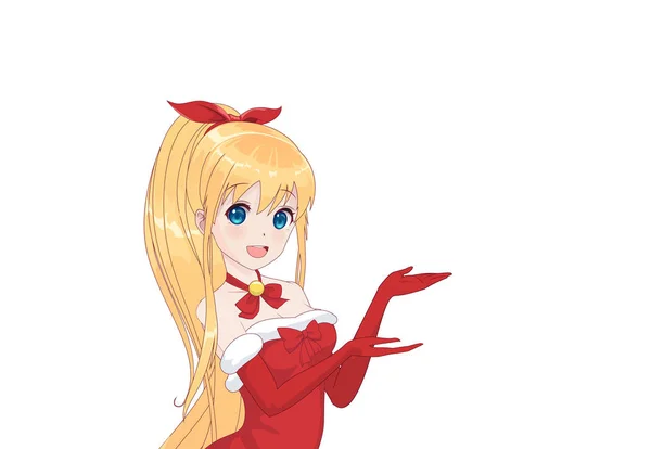 Anime manga fille habillé en costume de Père Noël — Image vectorielle