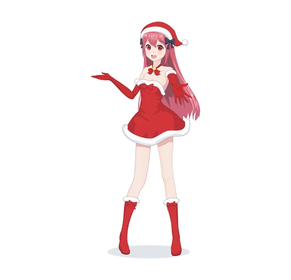 Anime manga fille habillé en costume de Père Noël — Image vectorielle