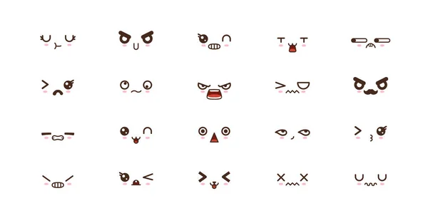 Émoticônes sourire Kawaii. Émoji japonais — Image vectorielle