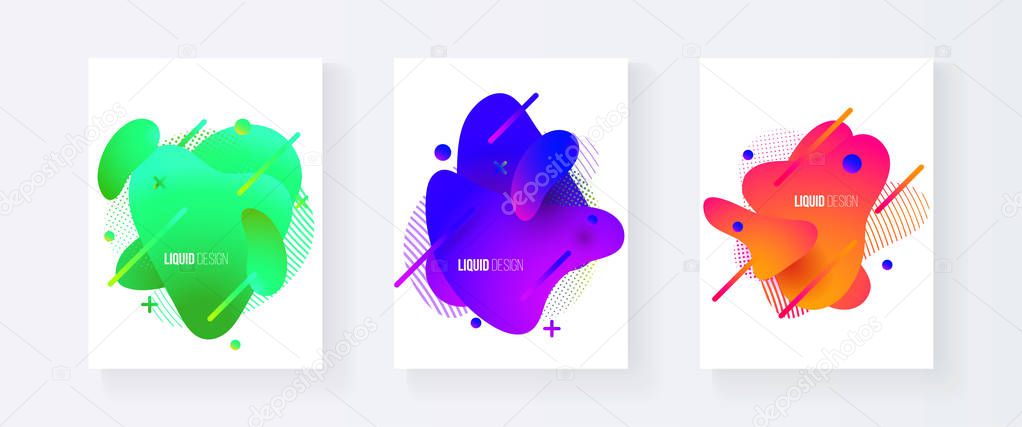 Abstract cover set of liquid shapes. Fluid vector design. Gradient flyer, banners with flowing liquid shapes. Modern design template.