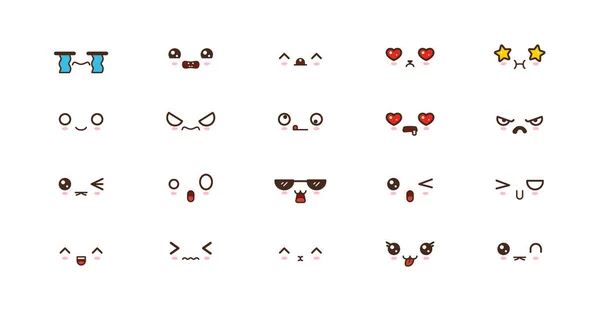 Émoticônes sourire Kawaii. Émoji japonais — Image vectorielle