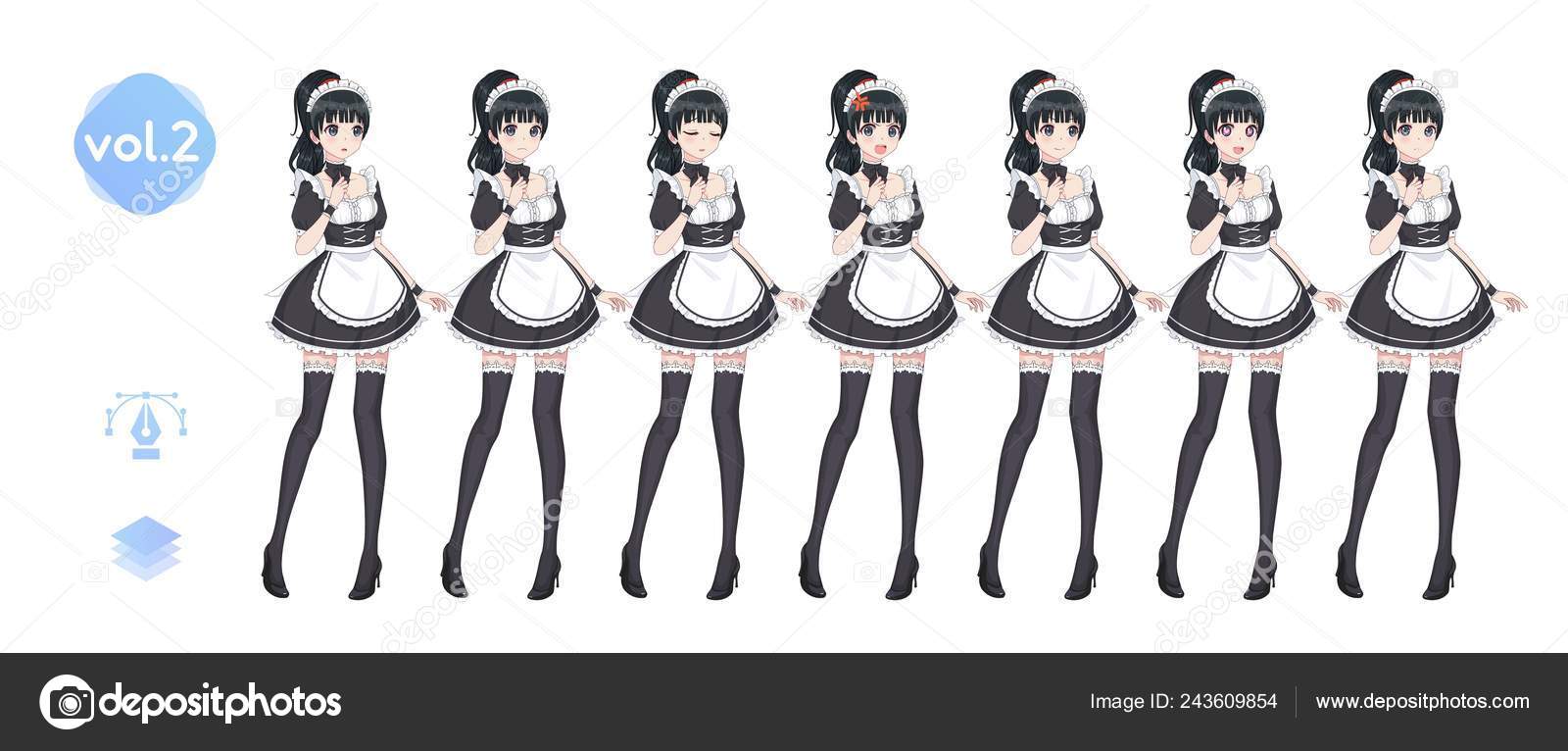 Anime Manga Fille Costume De Maid Café Image Vectorielle