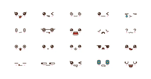 Kawaii roztomilé tváře úsměv emotikony. Japonské emotikony — Stockový vektor