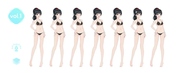 Chica anime manga. En traje de baño de verano — Archivo Imágenes Vectoriales