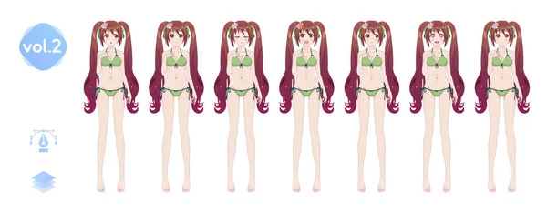 Anime Manga Mädchen. im sommerlichen Bikini-Badeanzug — Stockvektor