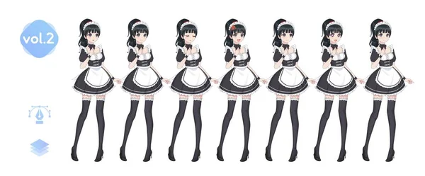 Anime Manga Mädchen. Kostüm von Dienstmädchen Café — Stockvektor