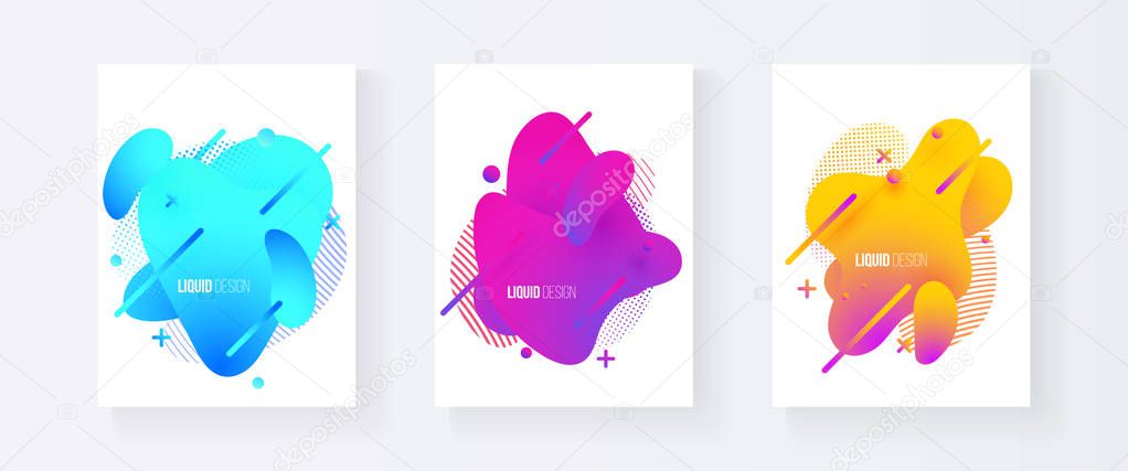 Abstract cover set of liquid shapes. Fluid vector design. Gradient flyer, banners with flowing liquid shapes. Modern design template.