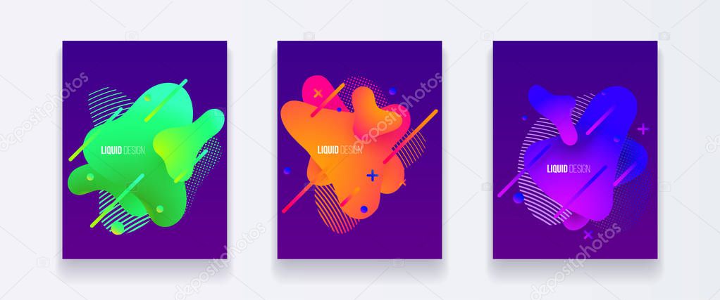 Abstract cover set of liquid shapes. Fluid vector design. Gradient flyer, banners with flowing liquid shapes. Modern design template.