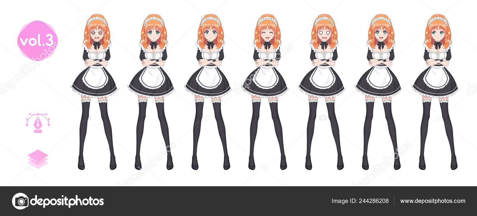 Anime Manga Fille Costume De Maid Café Image Vectorielle
