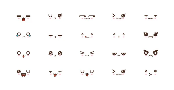 Kawaii sorrir emoticons. Emoji japonês. definir ícone — Vetor de Stock