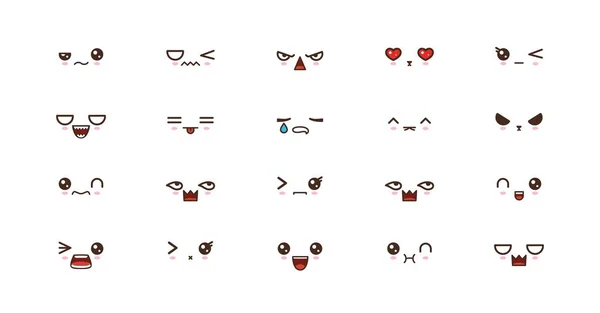 Kawaii úsměv emotikony. Japonské emotikony. ikona sady — Stockový vektor