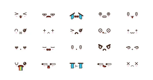 Emoticones de la sonrisa Kawaii. Emoji japonés. conjunto icono — Vector de stock