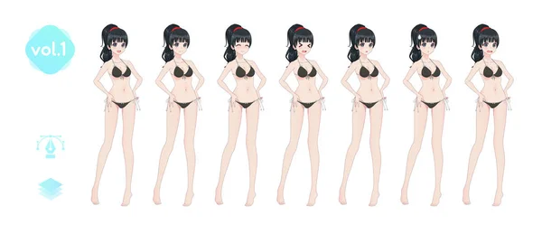 Anime manga kız. Yaz bikini mayoyla — Stok Vektör