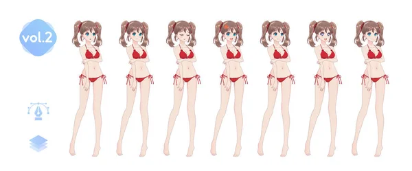 Anime Manga Mädchen. im sommerlichen Bikini-Badeanzug — Stockvektor