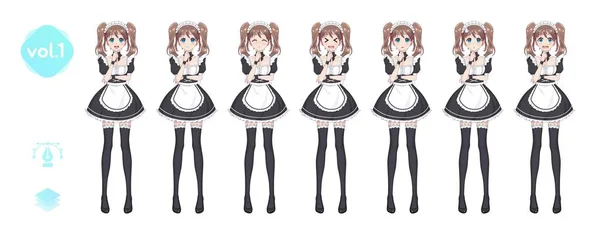 Anime manga girl. Costume of maid cafe — Stock Vector