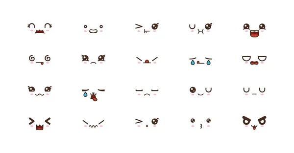 Émoticônes sourire Kawaii. Émoji japonais — Image vectorielle