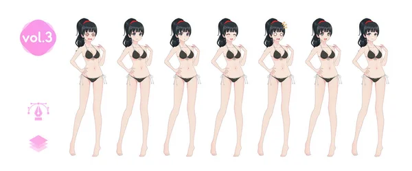 Gadis manga anime. Dalam bikini pakaian renang musim panas - Stok Vektor