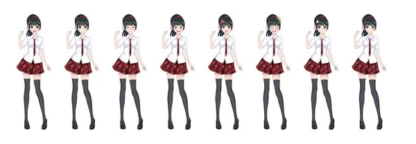 Anime मंगा स्कूलगर्ल प्लेड रेड स्कर्ट टाय नमुना — स्टॉक व्हेक्टर