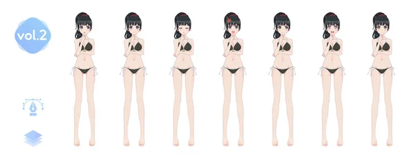 Девушка из аниме манги. В летнем купальнике в бикини — стоковый вектор
