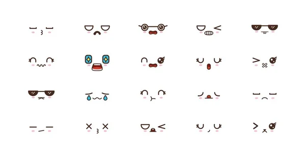 Kawaii cute faces smile emoticons. Japanese emoji — Stock Vector