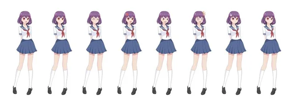 Anime manga iskoláslány a szoknya sailor ruha, kék — Stock Vector