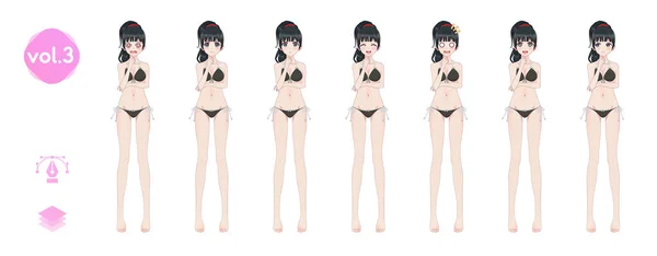 Gadis manga anime. Dalam bikini pakaian renang musim panas - Stok Vektor