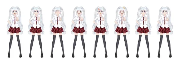 Anime manga schoolgirl plaid red skirt tie pattern — Stock Vector