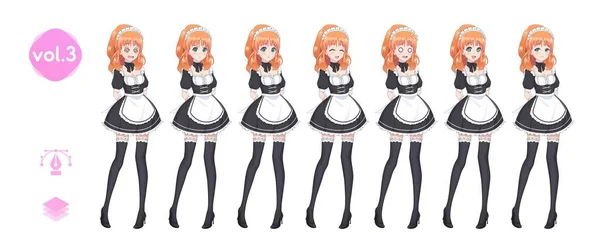 Anime manga girl. Costume of maid cafe — Stock Vector