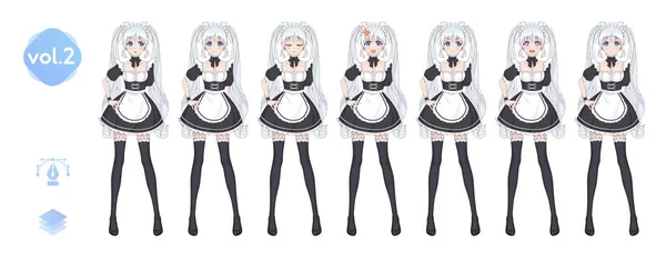 Anime Manga Fille Costume De Maid Café Image Vectorielle