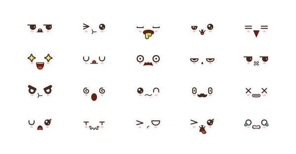 Émoticônes sourire Kawaii. Émoji japonais — Image vectorielle